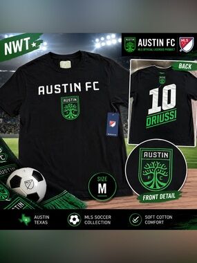 NWT Austin FC Driussi #10 MLS Soccer Graphic Tee Black Medium